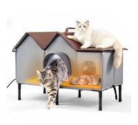 VEVOR Maison Chat Surélevée Chauffante 35 W Niche Chat Errants Extérieur pour Hiver, avec Coussin Chauffant, Double Porte avec Rideau Coupe-Vent, Abri Isolé Imperméable et Résistant aux Intempéries