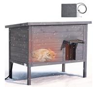 VEVOR Maison Chat Surélevée Chauffante, 87x53,5x69 cm, Niche Chat Extérieur avec Coussin Chauffant, Abri en Bois avec Porte à Rabat en PVC, Toit en Asphalte Ouvrable, pour 1 à 3 Chats Sauvages Hiver