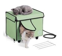 VEVOR Maison Niche Abri Chat Surélevée Chauffée avec Coussin Chauffant Vert S