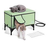 VEVOR Maison Chat Surélevée Chauffante, Niche Chat Extérieur avec Coussin Chauffant, Température Réglable, Minuterie, Abri d'Hiver pour Chats Pliable en Tissu Oxford 900D pour Rester au Chaud, Vert, L