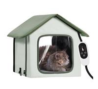 VEVOR Maison Chat Surélevée Chauffante, Niche Chat Extérieur avec Coussin Chauffant, Température Réglable, Minuterie, Abri d'Hiver pour Chats Pliable en Tissu Oxford 600D pour Rester au Chaud, Vert, S