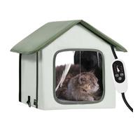VEVOR Maison Chat Surélevée Chauffante, Niche Chat Extérieur avec Coussin Chauffant, Température Réglable, Minuterie, Abri d'Hiver pour Chats Pliable en Tissu Oxford 600D pour Rester au Chaud, Vert, S