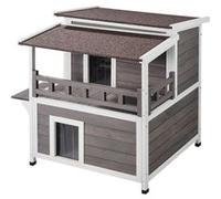 VEVOR Maison Pour Chat 75x75,1x82cm 2 Étages Comprend Un Balcon Des Volets En Transparent Marron et Blanc