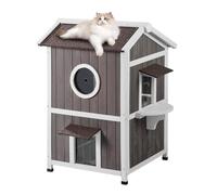 VEVOR Maison pour Chat d'Extérieur, 590x650x920 mm, Niche pour Chats en Bois, Résistant aux Intempéries, 2 Étages, avec Porte à Rabats en PVC, Fenêtre Transparente, Cabane Abri pour Chats Sauvages