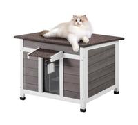 VEVOR Maison pour Chat d'Extérieur, 600x530x465 mm, Niche pour Chats en Bois, Résistante aux Intempéries, avec Fenêtre, Toit Ouvert, Porte à Rabat en PVC, Cabane Abri pour Plusieurs Chats Sauvages