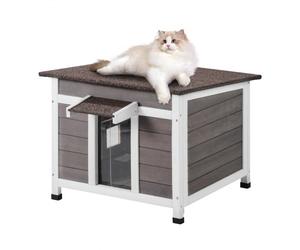 VEVOR Maison pour Chat d'Extérieur, 600x530x465 mm, Niche pour Chats en Bois, Résistante aux Intempéries, avec Fenêtre, Toit Ouvert, Porte à Rabat en PVC, Cabane Abri pour Plusieurs Chats Sauvages