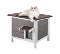 VEVOR Maison pour Chat d'Extérieur, 610x508x535 mm, Niche pour Chats en Bois, Résistante aux Intempéries, Isolation Mousse, Toit Ouvert, Porte à Rabat en PVC, Cabane Abri pour Plusieurs Chats Sauvages