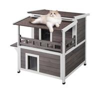 VEVOR Maison Cabane pour Chat Extérieur Bois Abri 2 Étages avec Balcon et Toit