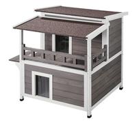 VEVOR Maison pour chats d'extérieur, résistante aux intempéries, abri pour chats sauvages pour plusieurs chats, grande maison pour chats en bois à 2 étages pour l'extérieur avec balcon, portes, volets