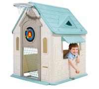 VEVOR Maisonnette pour Enfants 5 en 1, Maison de Jeu Extérieur pour Tout-petits à Partir de 2 ans, Cabine de Jardin pour Enfants avec Jeux de Simulation, Basket-ball, Fléchettes, Arrière-cour