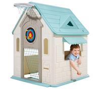 VEVOR Maisonnette pour Enfants 5 en 1, Maison de Jeu Extérieur pour Tout-Petits à Partir de 2 Ans, Cabine de Jardin pour Enfants avec Jeux de Simulation, Basket-Ball, Fléchettes, Arrière-Cour