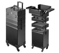 VEVOR Mallette de Maquillage à roulettes 5en1 Valise de Rangement Aluminium Boîte Trousse Maquillage Professionnelle Voyage Roues Pivotantes 360° Tige de Traction Réglable Cadeau de Maquillage, Noir