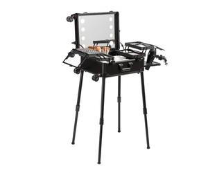 VEVOR Mallette de Maquillage avec Serrure, Miroir, 4 Plateaux de Rangement, Porte-pinceaux, Trousse Valise Boîte de Rangement Cosmétiques à Roulettes Pivotantes 360° sur Pied pour Studio d'Artiste Pro