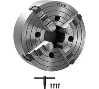 VEVOR Mandrin à 4 mors, 250 mm, à centrage automatique, plage de serrage 15-250 mm avec vis de fixation pour clé en T, mors réversibles, matériau HT300, pour tour à bois et à métaux