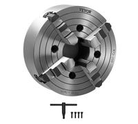 VEVOR Mandrin de Tour à 4 Mâchoires, 250 mm, Mandrin Auto-centrage Mors Réversibles, en Fonte HT300, Plage de Serrage 15-250 mm, avec Clé en T, Serrage Interne et Externe, pour Tours à Bois et Métal