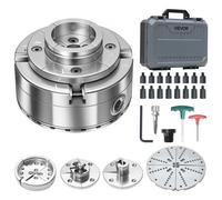 VEVOR Mandrin de Tour à Bois 102 mm Mandrin de Tour à 4 Mors Autocentrant pour Tournage Bois avec Adaptateur 1 pouce x 8 TPI, 5 Mâchoires Rondes/Plates/Étagées/à Broches, Mallette, Finition Nickelée