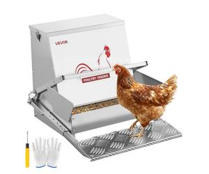 VEVOR Mangeoire Automatique à Pédale pour Poules 18,14 kg Distributeur de Nourriture à Pédale pour Volailles, en Acier Galvanisé, avec Couvercle Verrouillable, Étanche Anti-Nuisible Anti-Gaspillage