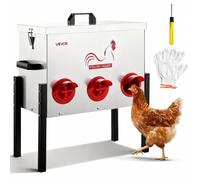 VEVOR Mangeoire Automatique pour Poules 13,61 kg Distributeur de Nourriture pour Volailles 6 Ports, Anti-Gaspillage Anti-Nuisible Étanche, Hauteur Réglable, avec Loquet et Poignée, en Acier Galvanisé