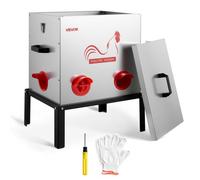 VEVOR Mangeoire Automatique pour Poules 22,68 kg Distributeur de Nourriture pour Volailles à Gravité Anti-Gaspillage, 6 Ports, Anti-Nuisible et Étanche, en Acier Galvanisé, avec Loquet et Poignée