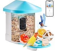 VEVOR Mangeoire Oiseaux avec Caméra Intelligente 2K HD AI Caméra Identifie 10000 Espèces d'Oiseaux, 1 Panneau Solaire, Capture Auto, Notification Instantanée, pour Extérieur Amoureux des Oiseaux, Bleu