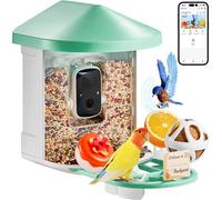 VEVOR Mangeoire Oiseaux avec Caméra Intelligente 2K HD AI Caméra Identifie 10000 Espèces d'Oiseaux, 1 Panneau Solaire, Capture Auto, Notification Instantanée, pour Extérieur Amoureux des Oiseaux, Vert