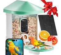 VEVOR Mangeoire Oiseaux avec Caméra Intelligente 2K HD AI Caméra Identifie 10000 Espèces d'Oiseaux, 1 Panneau Solaire, Capture Auto, Notification Instantanée, pour Extérieur Amoureux des Oiseaux, Vert