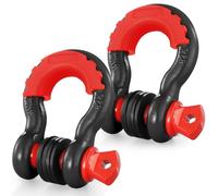 VEVOR Manille à anneau D 19 mm, lot de 2 manilles de remorquage acier allié, résistance à rupture 28,5 t avec goupille à vis 22 mm, isolateurs et rondelles, récupération pour VTT, camions, jeep, noir