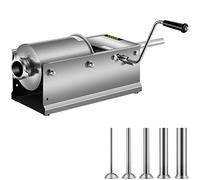 VEVOR Manual Sausage Stuffer, 3 L / 7 LBS Horizontal Sausage Machine, Dual-Speed Meat Stuffer, Made of Food-Grade 304 Stainless Steel, Includes 5 Stuffing Tubes, for Home Kitchen Restaurant Commercial