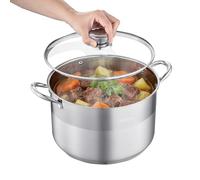 VEVOR Marmite en Acier Inoxydable 11,4 L, Faitout Inox Compatible avec Cuisinière à Gaz et Électrique Plaque à Induction, Bouillons Pâtes Pot-au-Feu Traiteur, Couvercle en Verre, sans PFOA ni PFAS