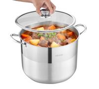 VEVOR Marmite en Acier Inoxydable 15,1 L, Faitout Inox Compatible avec Cuisinière à Gaz et Électrique Plaque à Induction, Bouillons Pâtes Pot-au-Feu Traiteur, Couvercle en Verre, sans PFOA ni PFAS