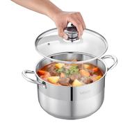 VEVOR Marmite en Acier Inoxydable 7,6 L, Faitout Inox avec Couvercle en Verre, Compatible avec Cuisinière à Gaz et Électrique Plaque à Induction, Bouillons Pâtes Pot-au-Feu Traiteur, sans PFOA ni PFAS