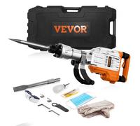 VEVOR Marteau de Démolition 3500 W Marteau-Piqueur 60 J 1900 BPM Marteau Perforateur avec 2 Burins Remplaçables Poignée Rotative 360° Anti-Vibration Brise-Béton pour Burinage Construction Plomberie
