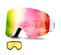 VEVOR Masque de Ski Revêtement Revo Rose Masque de Snowboard OTG, avec Verres Cylindriques Magnétiques, Double Ventilation Anti-buée, Lunettes de Ski Motoneige, pour Garçons, Filles, Hommes, Femmes