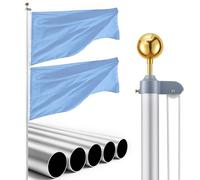 VEVOR Mât de Drapeau 6,09 m Kit Mât de Drapeau Sectionnel pour Jardins Résidentiels, Entrées Commerciales, Lieux Événementiels, Espaces Extérieurs, en Aluminium Épais, avec Manchon de Sol PVC, Argenté
