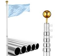 VEVOR Mât de Drapeau Télescopique 6 m Kit Mât de Drapeau Alu Épais Argent, pour Jardins Résidentiels, Entrées Commerciales, Lieux Événementiels, Espaces Extérieurs, Robuste, avec Manchon de Sol PVC