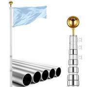 VEVOR Mât de Drapeau Télescopique 9 m Kit Mât de Drapeau Alu Épais Argent, pour Jardins Résidentiels, Entrées Commerciales, Lieux Événementiels, Espaces Extérieurs, Robuste, avec Manchon de Sol PVC