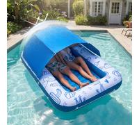 VEVOR Matelas Gonflable Piscine avec Pare-Solaire UPF 50+, Bain de Soleil Flottant 209x140 cm, pour Bronzage Détente sur l'eau, Chaise Longue Flottante Capacité 250 kg, avec Oreiller et Porte-gobelet
