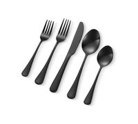 VEVOR Ménagère 30 pièces, couverts en acier inoxydable de qualité alimentaire, finition miroir, lavables au lave-vaisselle, avec couteau, fourchette, cuillère, pour cuisine, maison, 6 personnes, noir