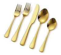 VEVOR Ménagère 100 pièces, couverts en acier inoxydable de qualité alimentaire, finition miroir, lavables au lave-vaisselle, avec couteau, fourchette, cuillère, pour cuisine, maison, 20 personnes, or