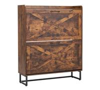 VEVOR Meuble à chaussures avec 2 tiroirs rabattables, armoire de rangement à chaussures de style ferme avec pieds en métal et dispositif anti-basculement, pour entrée, couloir, chambre, salon, marron