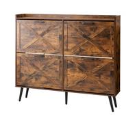 VEVOR Meuble à chaussures avec 4 tiroirs rabattables, armoire de rangement à chaussures de style ferme avec pieds en bois et dispositif anti-basculement, pour entrée, couloir, chambre, salon, marron