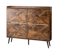 VEVOR Meuble à chaussures avec 4 tiroirs rabattables, armoire de rangement à chaussures de style ferme avec pieds en bois et dispositif anti-basculement, pour entrée, couloir, chambre, salon, marron