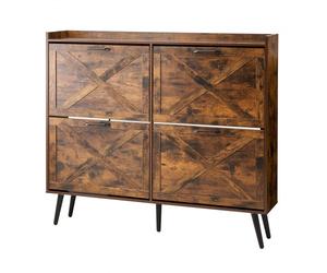 VEVOR Meuble à chaussures avec 4 tiroirs rabattables, armoire de rangement à chaussures de style ferme avec pieds en bois et dispositif anti-basculement, pour entrée, couloir, chambre, salon, marron