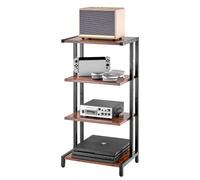 VEVOR Meuble Audio Visuel 4 Niveaux, Étagère Multimédia en Bois, Support Multimédia avec LED, Hauteur Réglable, pour Lecteurs DVD/Décodeurs de Câbles/Consoles de Jeux, Salle d'Enregistrement, Marron