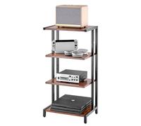 VEVOR Meuble Audio Visuel 4 Niveaux, Étagère Multimédia en Bois, Support Multimédia avec LED, Hauteur Réglable, pour Lecteurs DVD/Décodeurs de Câbles/Consoles de Jeux, Salle d'Enregistrement, Marron