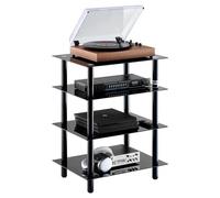 VEVOR Meuble Audio Visuel 4 Niveaux, Étagère Multimédia en Verre Trempé, Support HiFi avec LED pour Boîtiers DVD/Câbles/Consoles de Jeux, Armoire de Rangement pour Salle de Jeux/d'Enregistrement