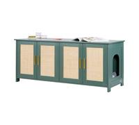 VEVOR Meuble Bac à Litière Chat Armoire Cache Maison de Toilette Chat Intérieur, avec 4 Portes Rotin et 2 Entrées, Niche Cache-litière Bois, pour la Plupart Bacs à Litière Chats, 120x45x50 cm, Vert
