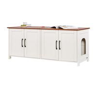 VEVOR Meuble Bac à Litière Chat Armoire Cache Maison de Toilette de Chat Intérieur, 4 Portes 2 Entrées, Niche Cache-litière Bois, pour la Plupart Bacs à Litière Chats, 120x45x50 cm, Marron et Blanc