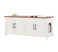 VEVOR Meuble Bac à Litière Chat Armoire Cache Maison de Toilette de Chat Intérieur, 4 Portes 2 Entrées, Niche Cache-litière Bois, pour la Plupart Bacs à Litière Chats, 120x45x50 cm, Marron et Blanc