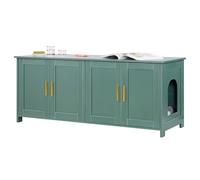 VEVOR Meuble Bac à Litière Chat Armoire Cache Maison de Toilette de Chat Intérieur, avec 4 Portes et 2 Entrées, Niche Cache-litière en Bois, pour la Plupart Bacs à Litière Chats, 120x45x50 cm, Vert
